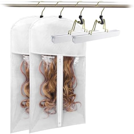 2Pack Hair Extension Storage Bag with Wooden Hanger for Multiple Wigs Hairpieces Portable Wig Bags Hair Storage Rack for for Weft Hair Extensions & Weaves - Image 2