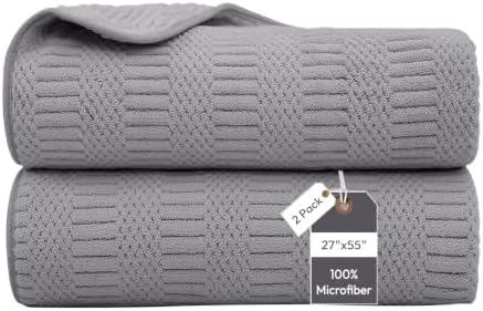JML Microfiber Bath Towels, 2 Pack, 27x55 in, Gray by JML