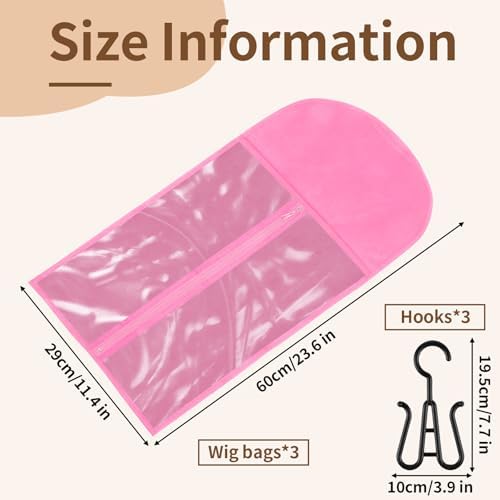 3 Pcs Wig Storage, Wig Bags Storage with Hanger, Hair Extension Holder - Image 2