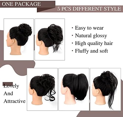 HMD 5 Pieces Messy Hair Bun Hairpiece Tousled Updo for Women - Image 2