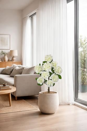 3FT White Hydrangea Artificial Flowers Tree Large Real Touch Faux Silk Hydrangea Plants Potted Fake Flower in Black Pot for Home Indoor Outdoor Front Porch Garden Entrance Living Room Decor, 2 Pack - Image 6