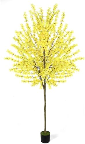 6Ft Tall Artificial Forsythia Tree, Fake Tree Faux Silk Plant with Plastic Nursery Pot,Artificial Plants for Home Office Indoor Decor(Yellow) by Unknown