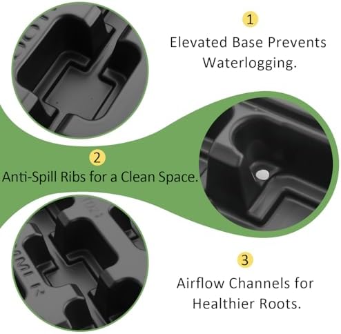 24 Cell Nursery Pots Trays 5 Pack (17"x11"x1.6"), Reusable Plant Pot Tray for Holding 2.8 inch (7CM) Square Nursery Pots, Durable Plastic Carrying Seed Starter Tray with Drain Holes (Black) - Image 5