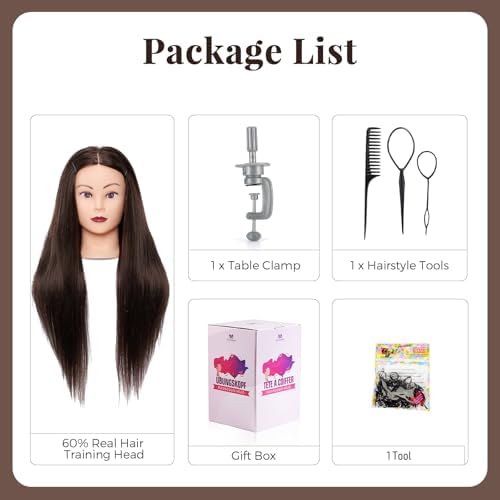 28" Mannequin Head Human Hair, Mannequin Head with 80% Real Hair,Cosmetology mannequin Doll head for hair Styling,Training Practice Braiding Manikin head with Table Clamp,Hair Styling Set #4 - Image 5