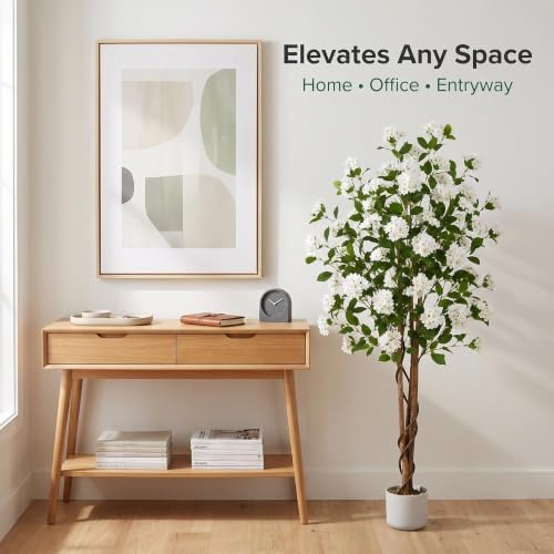 Garvee Artificial Osmanthus Tree with Planter, 6 ft Faux Plant with 252 Lifelike White Flowers & Natural Wood Trunk, Fake Floor Flower for Indoor Outdoor Decor - Image 4