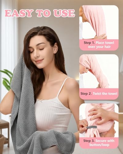 2-Pack Microfiber Hair Towel for Long Hair, Anti-Frizz Turban 39" x 24" - Image 6