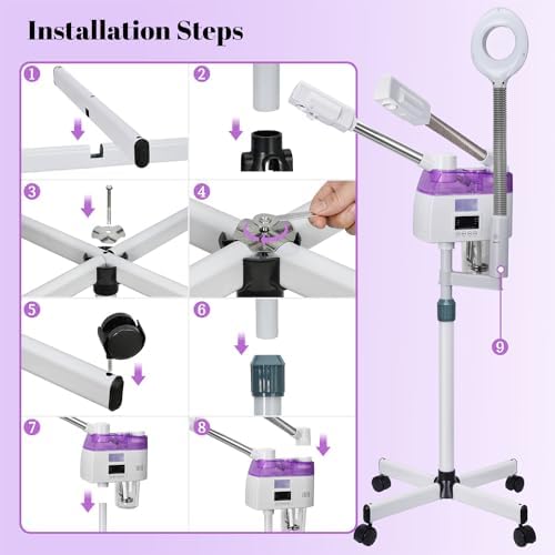 3 in 1 Facial Steamer,Professional Facial Steamer with 5X Magnifying LED Lamp, Esthetician Steamer with Hot & Cold Mist, Face Steamer On Wheels for Salon Spa Beauty Skin Care - Image 7