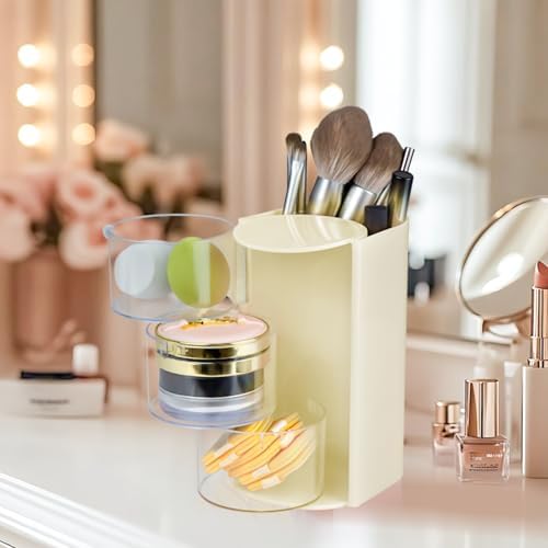 Hair Accessories Organizer With Hair Brush Holder, Off White,3-Layer - Image 5