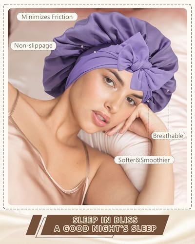 AWAYTR Satin Hair Bonnet for Sleeping, Adjustable Double Layer Sleep Cap - Image 7