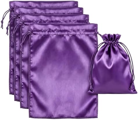 UPSTORE 5Pcs Satin Wig Storage Bags, Drawstring Silk Pouches for Hair by Unknown