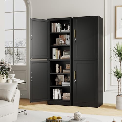 pozdeg 67" Black Lockable Tall Narrow Metal Storage Cabinet - Image 2