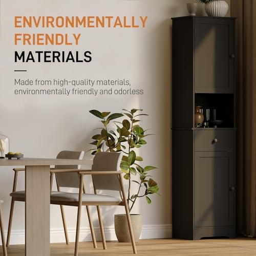 Viaozutis Tall Bathroom Cabinet, Storage Cabinet with 2 Doors & 2Drawer, with Ajustable Shelve, for Bathrooms, Kitchens,Entrances（Black） - Image 6