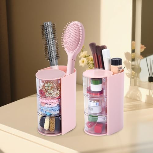 Pink Hair Accessory Organizer, 3-Layer Clear Hair Accessories Organizer Rotatable Small Jewelry Box for Clip Earring Necklaces, The Latest Gift for A Girl. - Image 7
