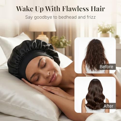 2PCS Silk Hair Bonnet for Sleeping Women - Satin Bonnet for Sleeping Double Layer Adjustable Sleep Cap for Curly Hair - Image 2