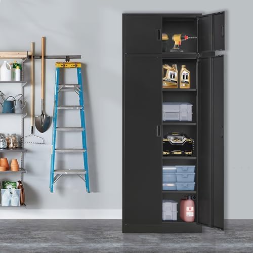 Wanfu Metal Storage Cabinet, 87" H x 32" W x 16" D Locking Storage Cabinets with 4 Adjustable Shelves and Top Cabinet for Office, Garage, Home-Black - Image 5