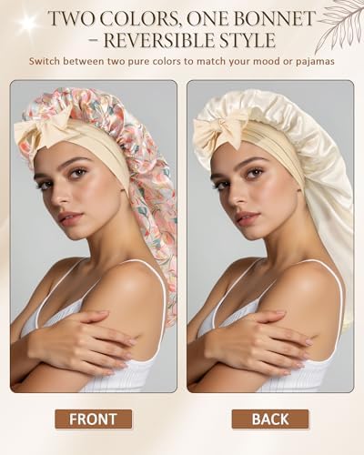 AWAYTR Long Satin Bonnet for Sleeping, Women Two-Tone Reversible Sleep Cap - Image 4