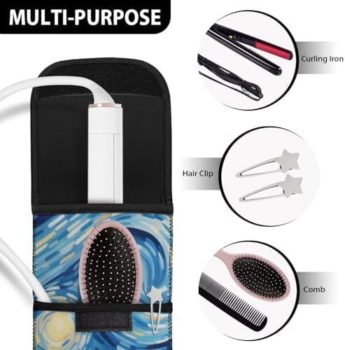 Starry Sky Oil Painting Flat Iron Travel Case Heat Resistant Waterproof Hair Straightener Curler Storage Bag Pouch Protector Sleeve Travel Hair Accessories Organizer - Image 7