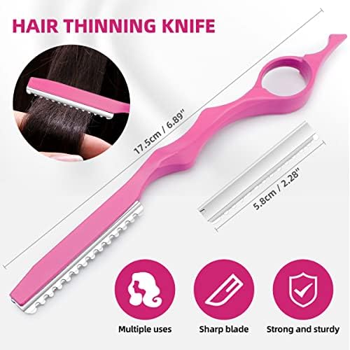 Professional Hair Cutting Scissors Sets Stainless Steel Barber Hairdressing Scissors Multifunctional Salon Thinning Scissors Straight Shears Tools for Men Women Home Use (Pink) - Image 4