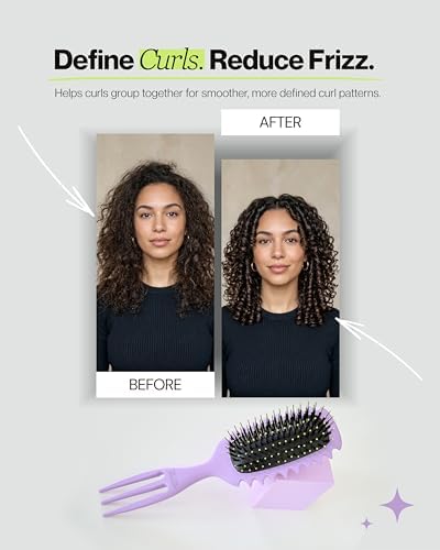 Curl Trainer Pro Curl Defining Brush for Curly & Wavy Hair, Curly Hair Brush 3 in 1 Styling for Detangling Shaping Wet & Dry Hairs with Built-In-Volume Pick Handle - Purple - Image 2