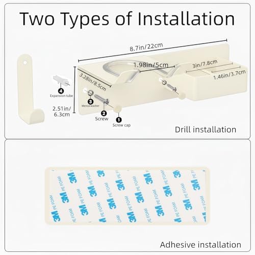 Hair Dryer and Straightener Holder, Upgraded Hair Straightener Holder with Cable Hook, Stainless Steel Universal Hair Dryer Wall Mount Waterproof for Bathroom Space-Saving White - Image 5