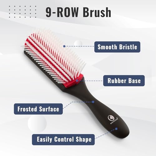 BRUSHZOO Detangler Brush with Hair Spray bottle 9 Row Brush Wide Tooth comb, Hair Brushes for Women Men Kids Curly 3/4abc Hair (Red) - Image 2