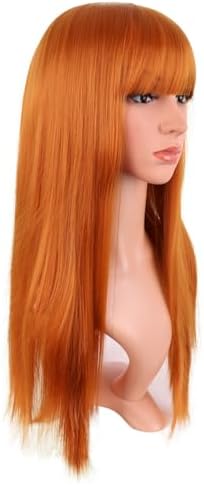 MapofBeauty 24 Inch Long Straight Flat Bangs Party Cosplay Wig,Light Orange - Image 2
