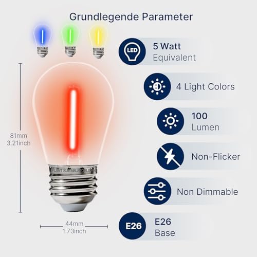 FLSNT 48 Pack S14 Colored LED String Light Bulbs, Waterproof Outdoor Replacement Bulbs, E26 Base, CRI80, Red/Green/Blue/Warm White - Image 2