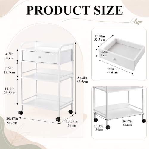Nuanchu Salon Trolley Cart with Wheels and Drawer, 3 Tier Wooden Storage - Image 2