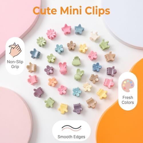 100 Pcs Mini Hair Clips for Girls, Cute Pastel Flower & Animal Design Clips, Durable Plastic Hair Accessories for Toddlers and Kids - Image 5