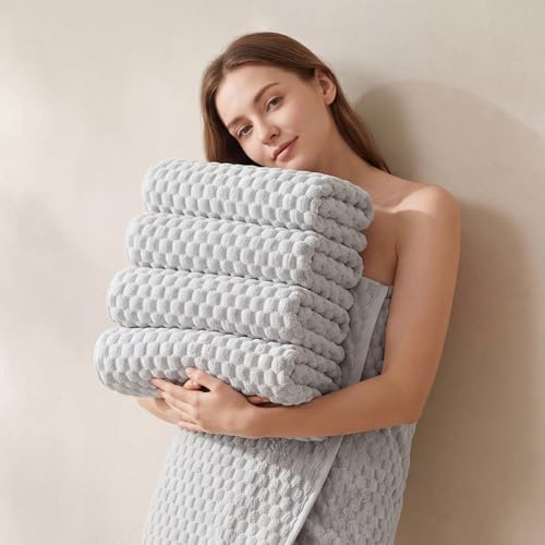 REDKISS 4 Pack Gray Bath Towels for Bathroom, Ultra Soft, 27"x55" - Image 3