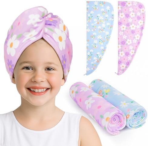 Kids Microfiber Hair Towel Wrap 2Pack Absorbent Hair Drying Turban for Girl by UnicornCastle