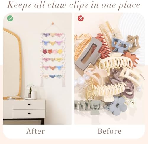 SNOWSTAR Macrame Hair Claw Clip Organizer,Hanging Hair Clip Holder and Storage for Women Girls,Claw Clip Hanger Home Decor for Wall,Door,Closet - Image 6