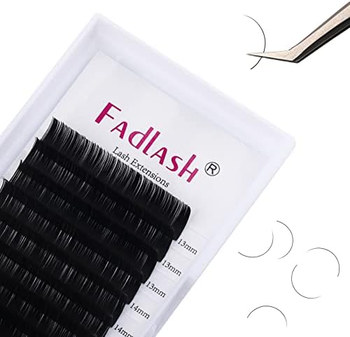 Eyelash Extension Mixed Tray D Curl Lash Extensions 13-16mm Premium Silk Classic Lash Extensions Matte Black Professional Eyelashes Extension Semi Permanent Eyelashes (0.20-D, 13-16mm) by FADLASH