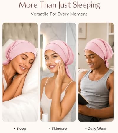 BONNET QUEEN Bonnet for Sleeping Women and Men, Adjustable Satin Sleep Cap Hair Wrap for Curly Hair, Braids and Long Hair, Stays On All Night, Anti Frizz Slouchy Beanie Hat - Image 7