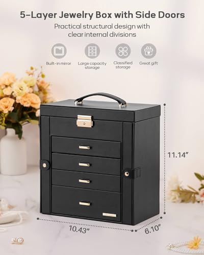 Homde Large Jewelry Box for Women: 5-Layer Organizer with Lock for Dresser - Image 3