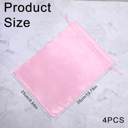 4PCS Wig Bags with Satin Drawstring, Pink Silk Satin Bags - Image 3