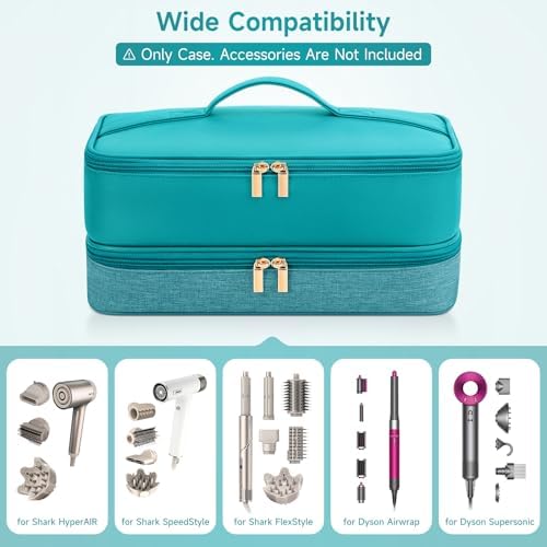Travel Hair Dryer Case for Shark Flexstyle, Double-Layer Carrying Case for Shark Flex Style Blow Dryer, Portable Hair Tools Storage Organizer Bag for Shark Beauty Haird0yer Attchments (Teal Green) - Image 5
