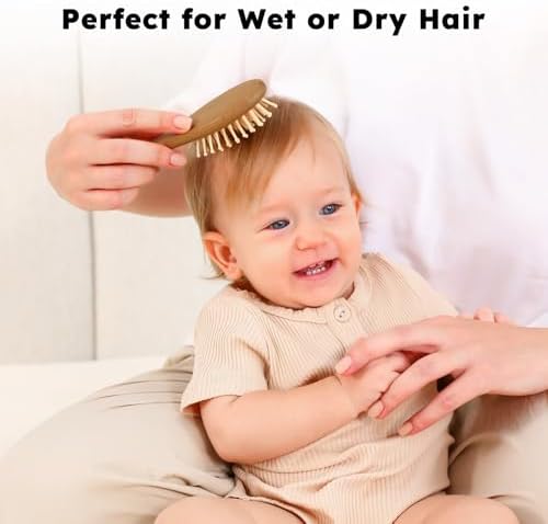 Yoofoss 4 Piece Baby Hair Brush and Comb Set, Wooden Baby Hair Brush with Natural Ultra Soft Goat Hair, Baby Comb Set for Boy, Girl - Walnut - Image 6
