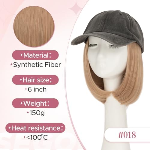 SEGO Unisex Vintage Baseball Cap with Hair Extensions for Women Synthetic Hair Attached Short Straight Hairpiece Dark Gray Baseball Cap Wig Adjustable Hat Wigs for Women 6 Inch 18A Light Blonde - Image 5