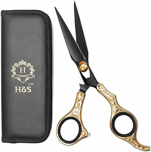 H&S GoldBlack Hair & Beard Cutting Scissors Japanese Steel Shears, 6.5 Inch by HS