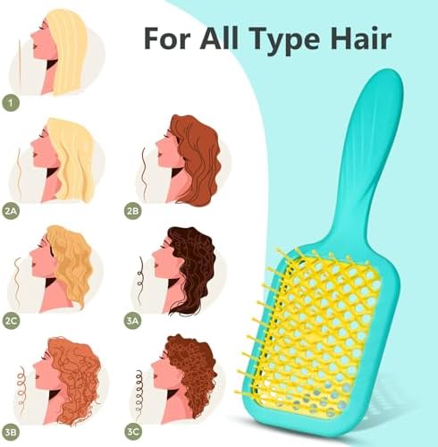 SHINLEA Vented Detangler Brush for Curly Thick Hair, Women Hairbrush with Soft Wave-Shaped Bristles, Curl Detangling Brush for Swimming Beach, Yellow and Blue - Image 3