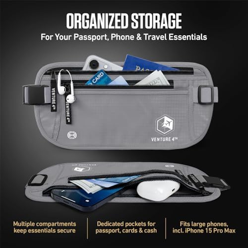VENTURE 4TH Travel Money Belt, RFID Blocking Passport Holder - Silver - Image 6