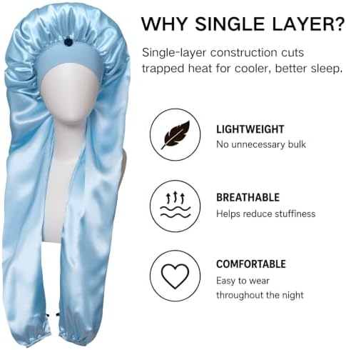 Isshin Beauty Satin Hair Bonnet for Sleeping Women: Dual Sleeve 2 in 1 Long Hair Protector Anti Frizz Sleep Cap - Image 4