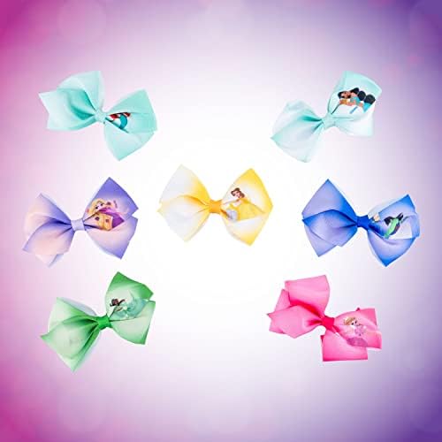 Disney Princess - Girls Hair Accessories Gift Set - Kids Hair Bows - 7 Pcs 4 Inch Bundle - Different Princess on Each Clip - Alligator Clip Ages 3+ - Image 2