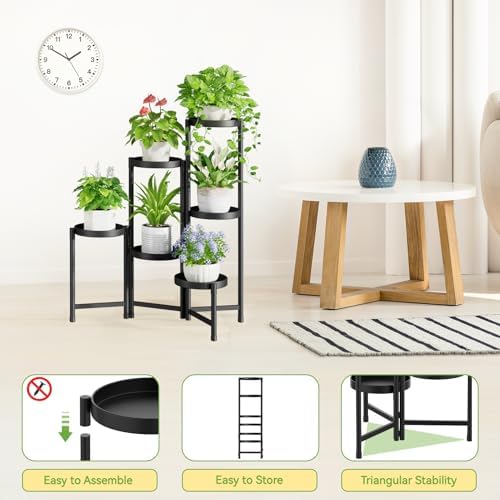 iDavosic.ly Plant Stand Indoor Outdoor, 6 Tier Metal Corner Shelf, Black - Image 5