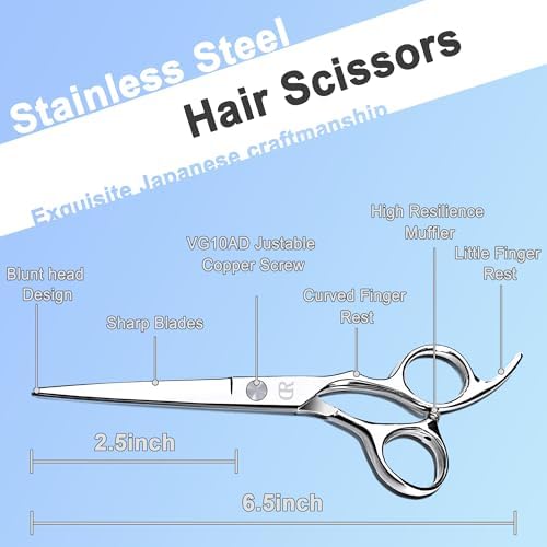 Hair Cutting Scissors Shears kit,Professional Edge Sharp Hair Scissors set,Barber Hairdressing Texturizing Thinning shears,Haircuting Styling Scissor kit Japanese 6.5 Inch (Silver) - Image 2