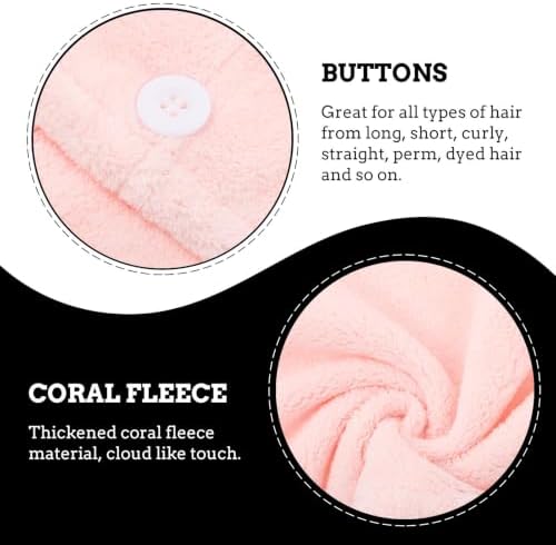 3pcs Coral Fleece Hair Drying Towel Wrap with Button Closure - Image 3