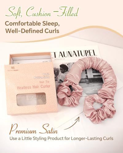 BONNET QUEEN Large Satin Heatless Hair Curler for Long Thick Hair, All-in-One Overnight Curling Rod, Heatless Curls Bun & Built-in Scrunchies, Day-to-Night Styling for Sleep, Travel & Gym, Rosegold - Image 6