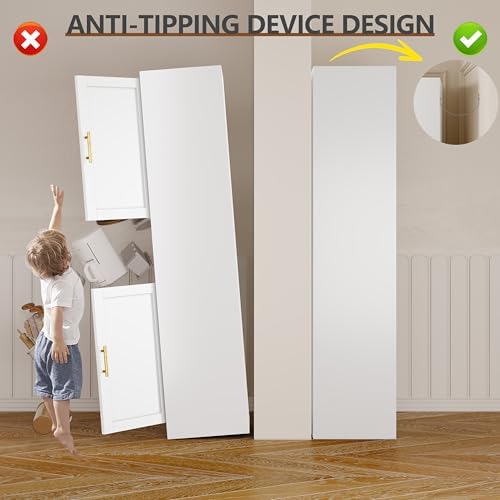 67" Tall Narrow Bathroom Storage Cabinet, Metal Pantry Cabinet, White - Image 6