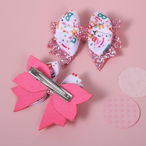 3.5" Birthday Bow Hair Clips for Girls 1 2 3 4 5 6 Years Glitter Pink Ribbon Bowknot Barrettes Alligator Pins for Teens ToddlerKids Happy Birthday Party Dress Decor Accessories Gift - Image 5